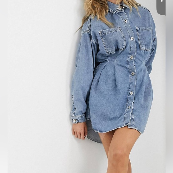 Collusion Pleated Denim Blue Dress Jacket Long Sleeve size US 2 (like XS / S) - Picture 2 of 14